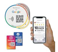 Adesivo riutilizzabile per recensioni di Google - Confezione da 10 adesivi - Adesivo NFC QR & Tap - Scrivici su Google Tap Sticker - iPhone e Android - Boost My Reviews Sticker - Impostare a casa |
