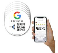 Adesivo Riutilizzabile per Recensioni Google - 5-Pack Adesivo QR e Tap NFC - Recensisci su Google Tap Sticker - iPhone e Android - Aumenta le mie Recensioni - Configurazione a Casa | MESSAGENES