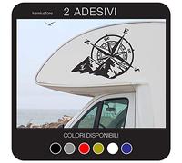 Adesivo Rosa dei venti su montagne per camper in vinile prespaziato - Set 2 adesivi - Kamiustore (Nero, Grande 60x44 cm)