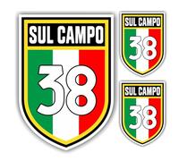 Adesivo Scudetto Juve tricolore 38 sul campo mod. 1 sagomato compatibile con Juventus Terza stella (2 ADESIVI DA 10 cm. OMAGGIO inclusi nel pacco) cm. 11