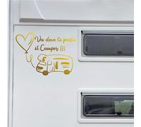 Adesivo sticker camper frase frasi AMORE CAMPER PASSIONE MARE -caravan roulotte- accessori grafiche fiancata scegli colore cod.1978 (091 Oro, cm 35 x 25)