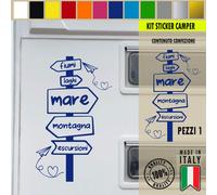 Adesivo sticker camper frase frasi MARE MONTAGNA VACANZA LAGO vari colori c.1975