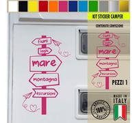 Adesivo sticker camper frase frasi MARE MONTAGNA VACANZA LAGO vari colori c.1975