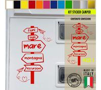 Adesivo sticker camper frase frasi MARE MONTAGNA VACANZA LAGO vari colori c.1975