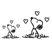 Adesivo Sticker Snoopy con Cuori - Peanuts - Cane Ideale per Auto - Moto - Scooter - Camion -PC Portatile - Comics Decal - in Vinile di Alta QUALITA' -Kit 2 pezzi (nero)