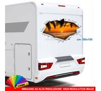Adesivo strappo effetto squarcio lamiera per Camper Caravan MARE PALME cm 180