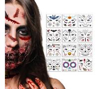 Adesivo temporaneo per il viso - Decalcomania per trucco temporaneo creativo leggero | 2024 Adesivi per facce buffe di Halloween, trucco per scherzi con cicatrici finte per bambini, adulti