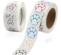 Adesivo Zampa Cane, 2 Rotolo da 1000 Pezzi Adesivi con Stampa Animale Domestico Impronta di Zampa Adesivi Etichette per Decalcomanie della Parete Zampa Colorata Cane Gatto Orso