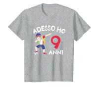 Adesso Ho 9 Anni 9° Compleanno Maglietta, Bambini, Grigio Melange, 8 Anni