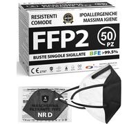 ADESTE - 50 Mascherine FFP2 NR D Nere Certificate CE, Filiera Controllata, Anall
