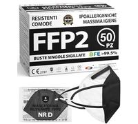 ADESTE - 50 Mascherine FFP2 NR D Nere Certificate CE, Filiera controllata, anallergiche, con elastici comodi e resistenti. Sicura: capacità filtrante >99,5%, Buste singole sigillate