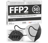 ADESTE - 50 Mascherine FFP2 NR D Nere Certificate CE, Filiera controllata, anallergiche, con elastici comodi e resistenti. Sicura: capacità filtrante >99,5%, Buste singole sigillate