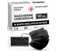 ADESTE - Mascherine Chirurgiche, Potere Filtrante 98%, Mascherina Chirurgica Filtrante Monouso di Tipo IIR a 3 Strati, Dispositivo Medico di Classe I, Confezione da 100, Colore Nero