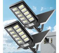 Adewalk 1000W*2 Lampione Solare Led Esterno con Telecomando, IP67 Impermeabile Lampada Stradale Solare con Sensore di Movimento, 6500K Super Bright Lampioni da Giardino Esterno Solari per Garage