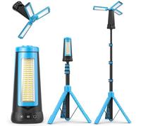 Adewalk 15000 mAh Lampada da Campeggio LED Ricaricabile, 5500LM Lampada da Lavoro con Treppiede, Dimmerabile, Impermeabile IP65, Faretto da Costruzione con 3 Teste per Garage Studio Cantieri(blu)