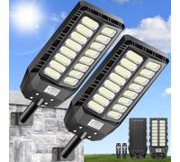 Adewalk 800W*2 Lampione Solare Led Esterno con Telecomando, IP66 Impermeabile Lampada Stradale Solare con Sensore di Movimento, 6500K Super Bright Lampioni da Giardino Esterno Solari per Garage