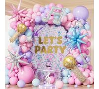 Adeyoo Kit per arco con ghirlanda di palloncini rosa, viola e blu, palloncini pastello con microfono, note musicali e palloncini in lamina a forma di stella, per compleanni, karaoke, decorazioni per