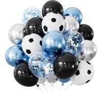 Adeyoo Palloncini da calcio, 50 pezzi, 30 cm, nero, blu e argento metallizzato, palloncini glitterati, decorazioni per feste di compleanno per ragazzi e uomini, feste a tema sportivo
