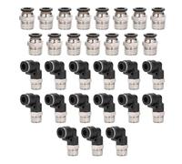 Adfaga 30pcs Combinazione dritta a gomito pneumatico Push per collegare il kit di raccordi kit 1/4 pollici OD 1/8in NPT per automazione industriale Materiale ad alta pressione ad