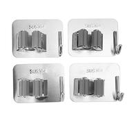 Adfaga 4pcs Porta di scopa d'argento Fallo a parete Montaggio 304 Porta di clip Mop in acciaio inossidabile Set per la lavanderia Strumenti da giardino Organizzatore Organizzatore