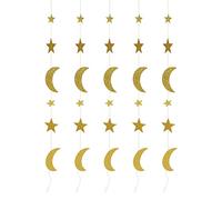 Adfaga Ghirlanda di stelle e luna Decorazione Ramadan in oro brillante Elegante e durevole Decorazione da appendere a forma di stella e luna per Ramadan Eid Finestra da parete per