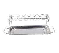 Adfaga In Acciaio Inox Gamba di Pollo Griglia Rack con Padella Pieghevole Rotosteria Pieghevole per BBQ Forno Grigliare per Ali di Pollo Bastoncini Cosce 47x16x14cm