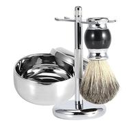 Adfaga Kit barba professionale uomo Spazzola per capelli in tasso sintetico premium Supporto in acciaio inossidabile Ciotola per sapone in lega Set per gli appassionati della ras