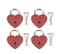Adfaga Lucchetto a cuore Lucchetto d'amore con chiave Lucchetto decorativo a forma di cuore in lega di zinco per portagioie Borse Portafogli 38x30mm 4 Set (Rossa)