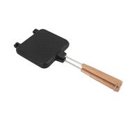 Adfaga Padella antiaderente in alluminio antiaderente per sandwich a doppia faccia con manico in legno massello per fornelli a induzione a gas, colazione, familiare