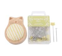 Adfaga Set di 80 spilli da cucito per cuscini con base in legno e spille dritte per trapuntatura con design a forma di gatto per lavori di cucito, progetti fai da te, legno di fagg