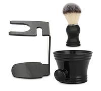 Adfaga Set professionale 3 in 1 di pennelli barba con supporto e ciotola per sapone, kit per la cura personale maschile in ABS e nylon, viaggio, nero, 8x11 cm, 244 g.