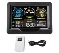 Adfaga Termometro Meteorologico Digitale, Misuratore di Umidità e Temperatura, con Display a Colori, Calendario Sveglia, Orologio da Sole, per Ufficio Domestico, Uso Interno ed Est