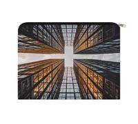ADFGYERH Beauty case da donna, con immagine di grattacielo che guarda al cielo, portatile, con cerniera, borsa da viaggio per cosmetici e pennelli da trucco
