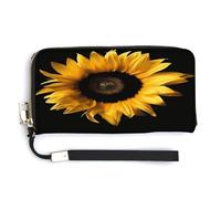 ADFGYERH Borsa lunga da viaggio con girasole su sfondo nero, con tasca portamonete, pochette con blocco RFID, cerniera intorno, grande capacità, portafoglio da donna per viaggi e lavoro