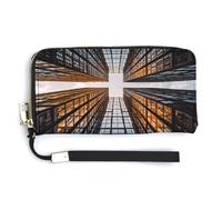 ADFGYERH Borsa lunga da viaggio con motivo grattacielo che guarda il cielo, con tasca portamonete, con blocco RFID, cerniera intorno, grande capacità, portafoglio da donna per viaggi e lavoro