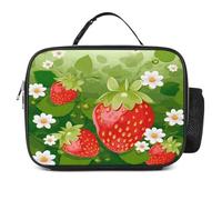 ADFGYERH Borsa per il pranzo con fragole e fiori con porta bottiglia d'acqua, borsa termica per il pranzo, riutilizzabile, borsa per il pranzo per donne e uomini, per lavoro, picnic, viaggi
