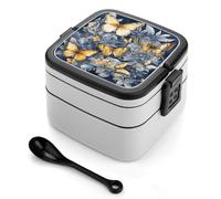 ADFGYERH Contenitore per il pranzo con diverse specie di farfalle, doppio strato, con divisorio e cucchiaio, portatile, per mangiare fuori, lavoro, viaggi, picnic, adatto sia per uomini che per donne.