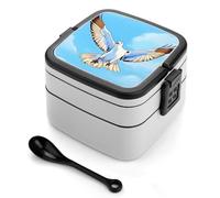 ADFGYERH Contenitore per il pranzo con gabbiani in volo, a doppio strato, con divisorio e cucchiaio, portatile, per mangiare fuori, lavoro, viaggi, picnic, adatto sia per uomini che per donne.
