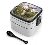 ADFGYERH Contenitore per il pranzo con pecore che corrono sull'erba, doppio strato, con divisorio e cucchiaio, portatile, per mangiare fuori, lavoro, viaggi, picnic, adatto sia per uomini che per