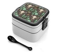 ADFGYERH Contenitore per il pranzo con teschio di toro e cactus, a doppio strato, con divisorio e cucchiaio, portatile, per mangiare fuori, lavoro, viaggi, picnic, adatto sia per uomini che per donne.