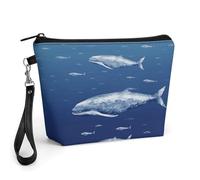 ADFGYERH Piccola borsa da viaggio per il trucco con balena blu, grande capacità, borsa per cosmetici da donna, borsa da toilette con manico per la cura della pelle, pennelli e accessori da viaggio