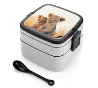 ADFGYERH Piccolo contenitore per il pranzo, a doppio strato, con divisorio e cucchiaio, portatile, per mangiare fuori, lavoro, viaggi, picnic, adatto sia per uomini che per donne.