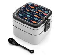ADFGYERH Piccolo contenitore per il pranzo, a doppio strato, con divisorio e cucchiaio, portatile, per mangiare fuori, lavoro, viaggi, picnic, adatto sia per uomini che per donne.