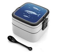 ADFGYERH Piccolo contenitore per il pranzo a forma di balena blu, a doppio strato, con divisorio e cucchiaio, portatile, per mangiare fuori, lavoro, viaggi, picnic, adatto sia per uomini che per donne