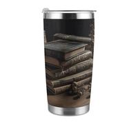 ADFGYERH Pila di vecchi libri. Tazza da viaggio portatile da auto, adatta al portabicchieri dell'auto, tazza da viaggio riutilizzabile da 590 ml, regalo a prova di perdite, regalo per donne e uomini