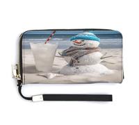 ADFGYERH Pupazzo di neve Bech borsa da viaggio lunga con tasca portamonete, pochette con blocco RFID, cerniera intorno, grande capacità, portafoglio da donna per viaggi e lavoro