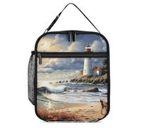 ADFGYERH Sea Lighthouse Sandbeach - Borsa per il pranzo riutilizzabile, ad alta capacità, per uomini e donne, portatile, isolata, per cantieri, lavoro e uso quotidiano