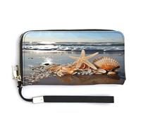 ADFGYERH Seashells on the beach borsa da viaggio lunga con tasca portamonete, pochette con blocco RFID, cerniera intorno, grande capacità, portafoglio da donna per viaggi e lavoro
