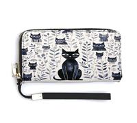 ADFGYERH Semplice borsa da viaggio lunga con gatto nero con tasca portamonete, pochette con blocco RFID, cerniera intorno, grande capacità, portafoglio da donna per viaggi e lavoro