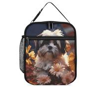 ADFGYERH Shih Tzu - Borsa per il pranzo con cane e fiori, riutilizzabile, ad alta capacità, per uomini e donne, portatile, isolata, borsa per il pranzo per cantieri, lavoro e uso quotidiano